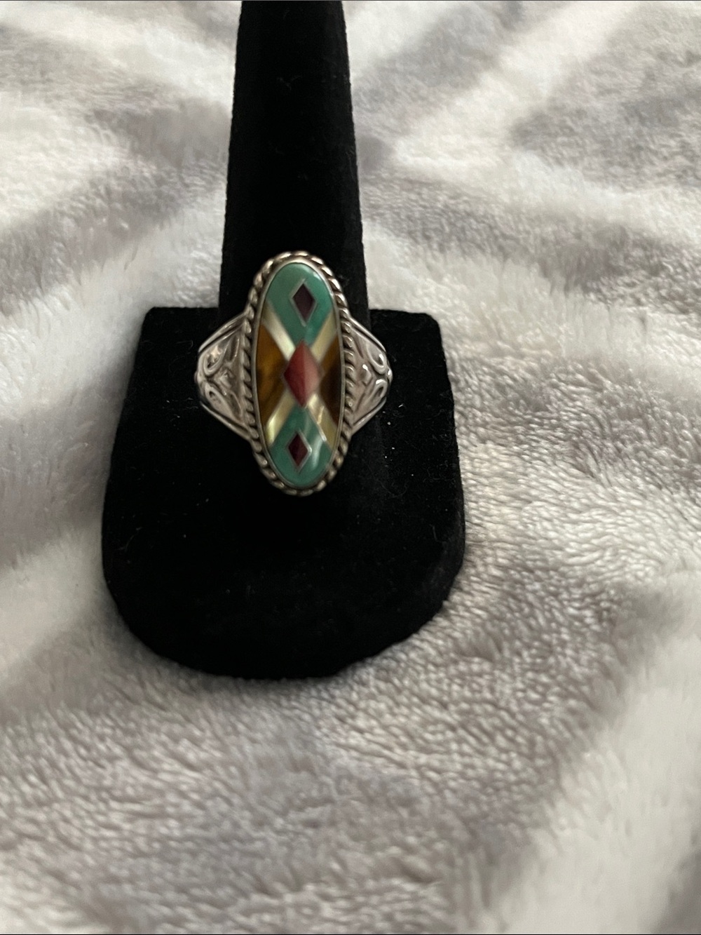 Vintage Carolyn Pollack Relios Sterling Silver Oval Inlay Ring